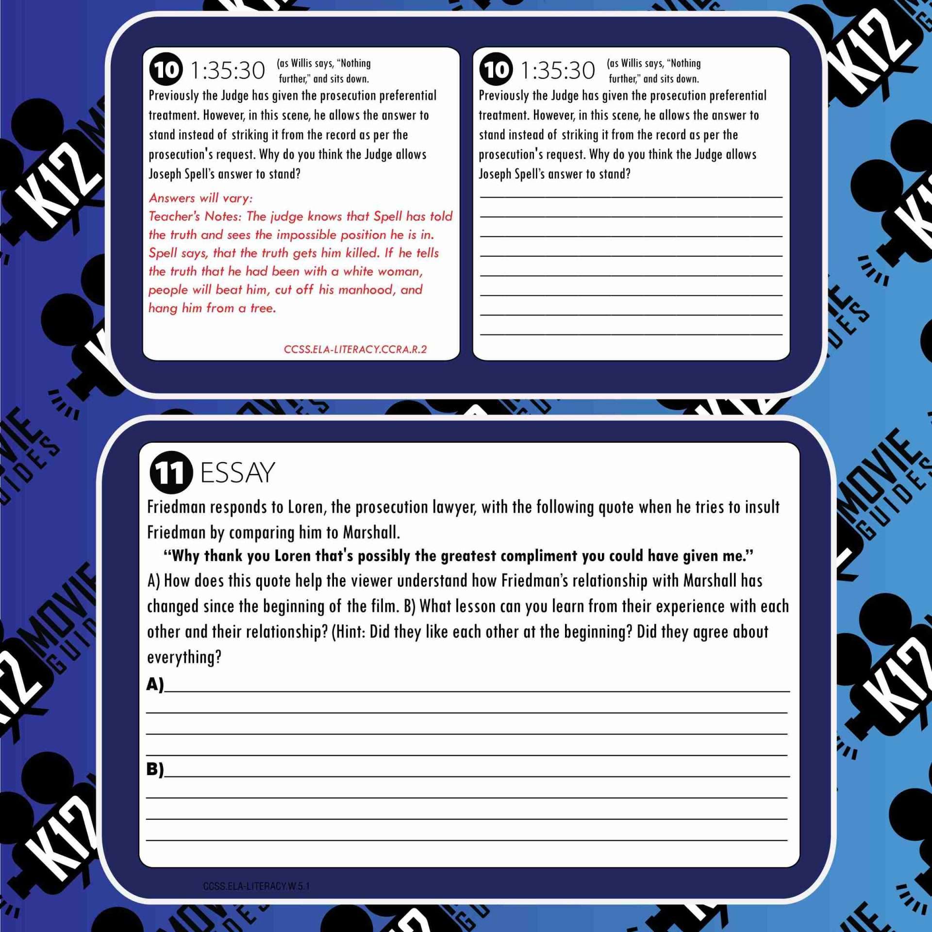 Marshall Movie Guide | Worksheet | Questions (PG13 - 2017) [Thurgood Marshall] Free Sample