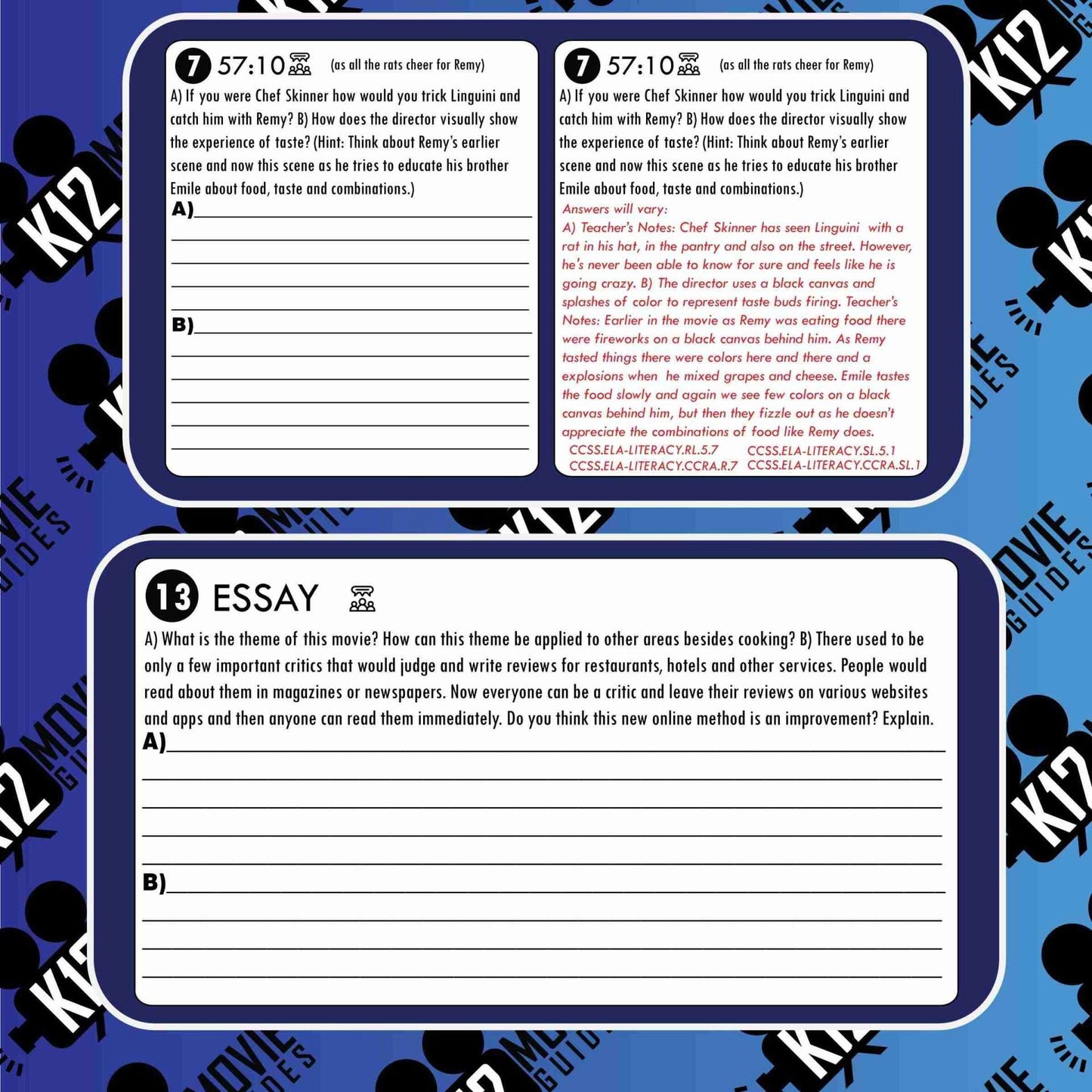 Ratatouille Movie Guide | Worksheet | Questions | Google (G - 2007) Sample