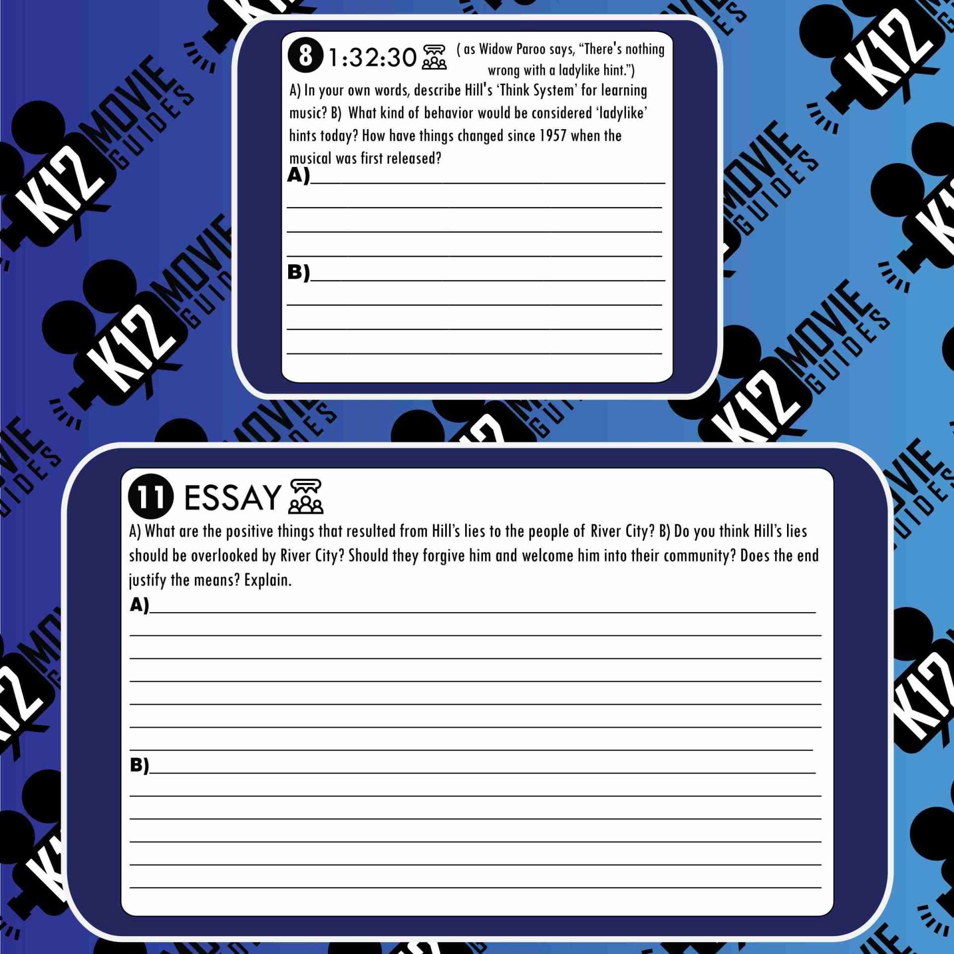 The Music Man Movie Guide | Questions | Worksheet (G - 2003) Free Sample