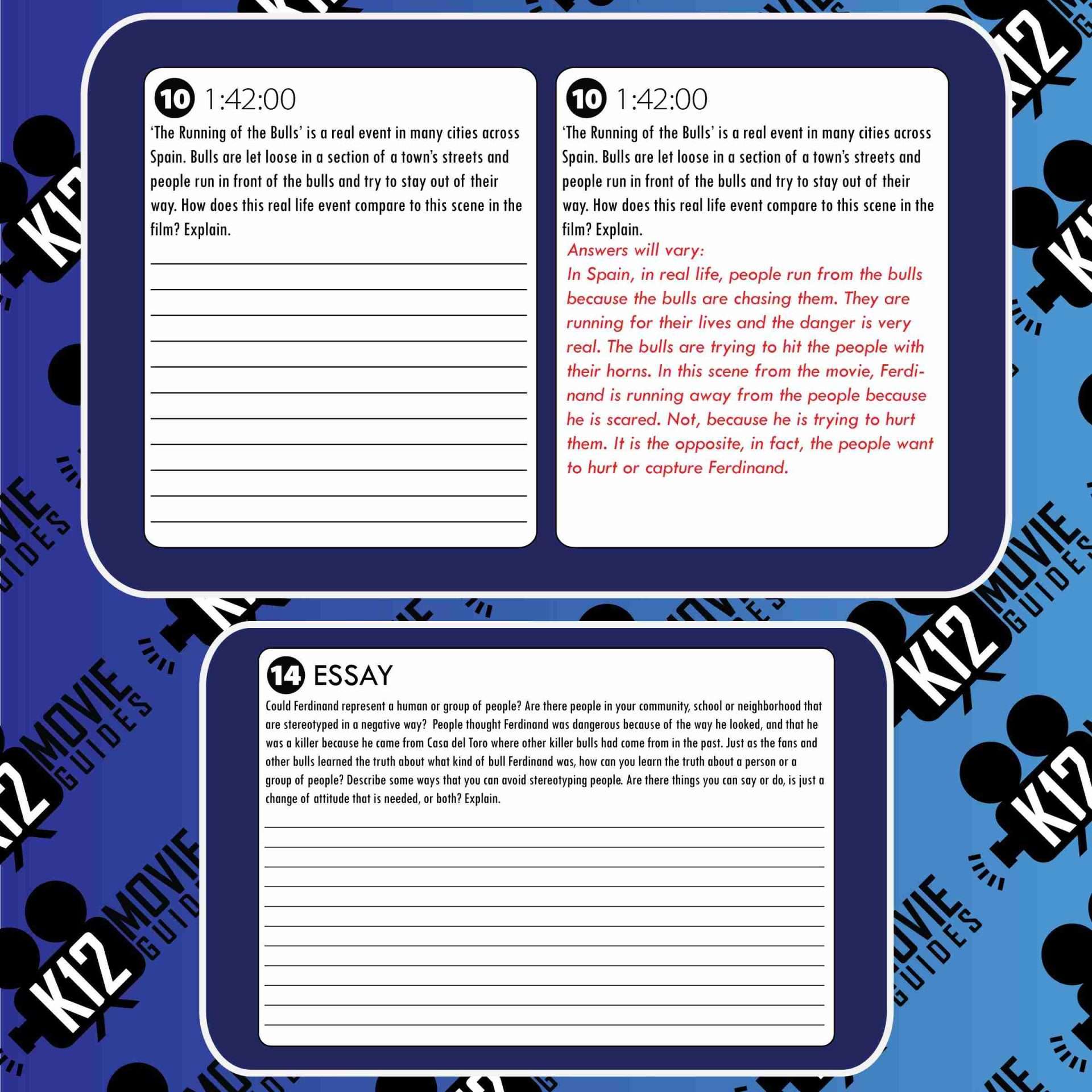 Ferdinand Movie Guide | Questions | Worksheet | Running of the Bulls (PG - 2017) Sample