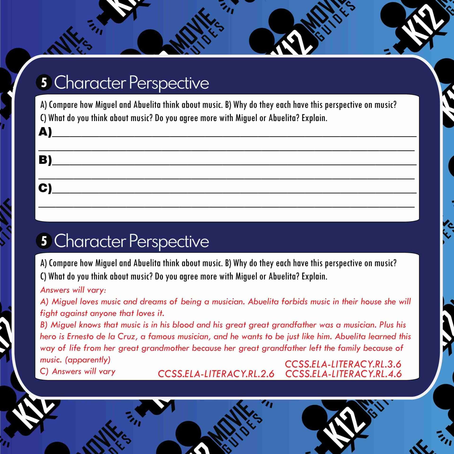 Teach CCSS | Character Study | Perspective with short clip from Coco (2017) | Sample