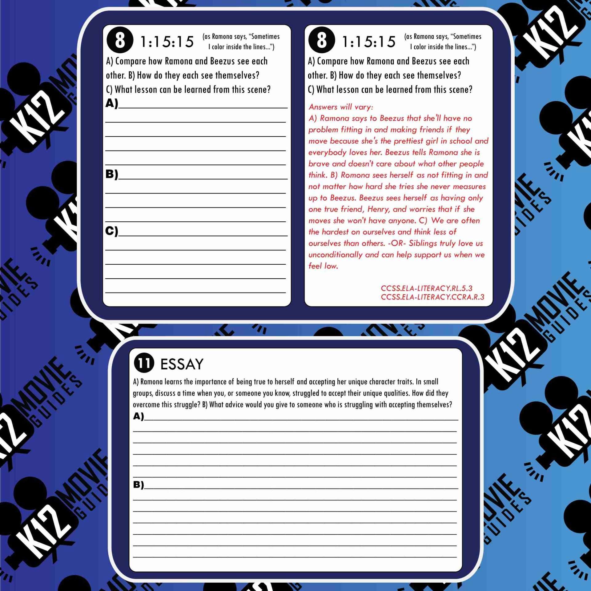 Ramona and Beezus Movie Guide | Worksheet | Questions (G - 2010) Sample