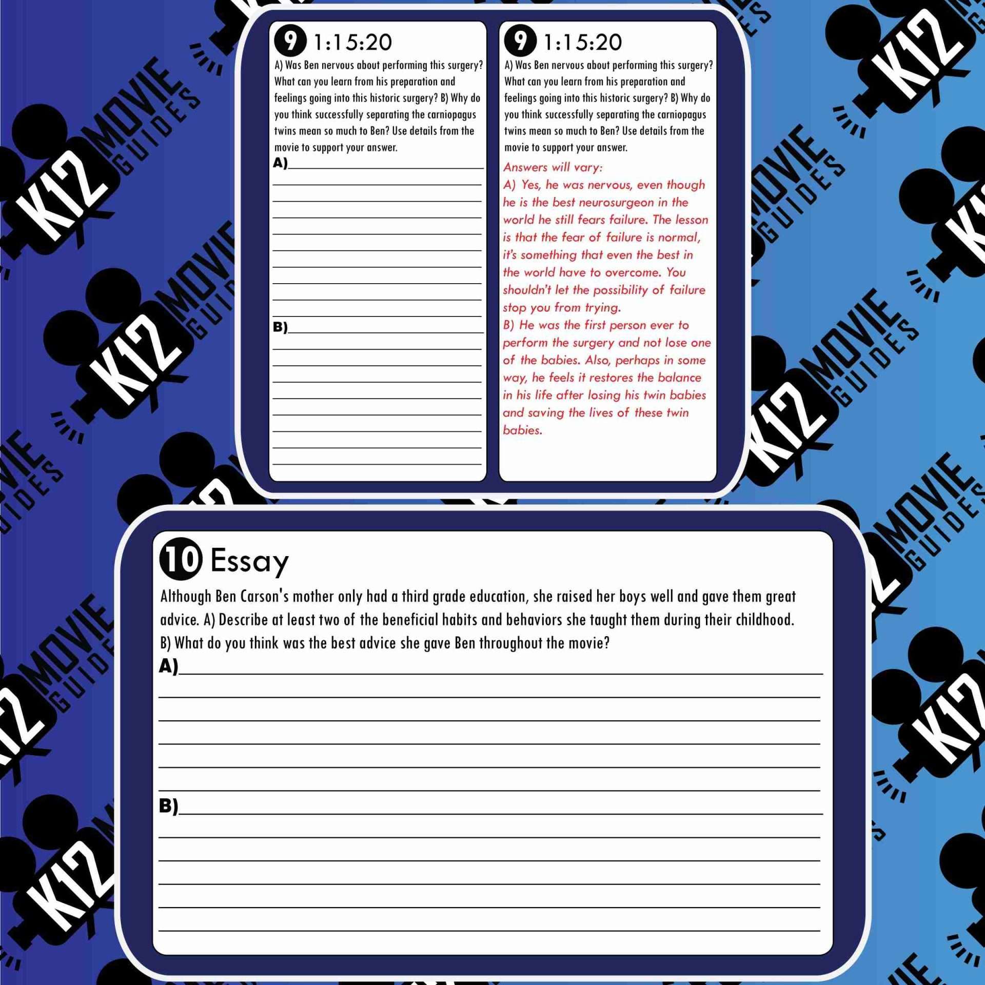 Gifted Hands: The Ben Carson Story Movie Guide | Worksheet (TV - 2009) Sample