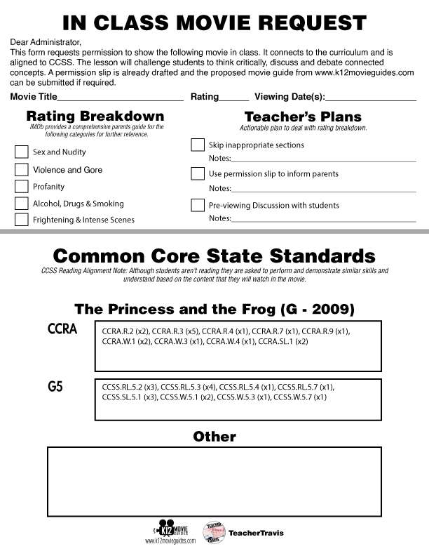 Movie Guide made for The Princess and the Frog (G - 2009) Sample