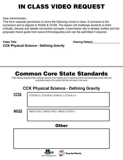 Free Crash Course Kids Physical Science - Defining Gravity YouTube Guide NGSS
