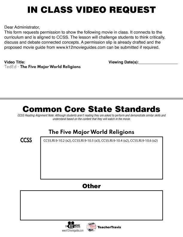 Five Major World Religions YouTube Video Guide CCSS