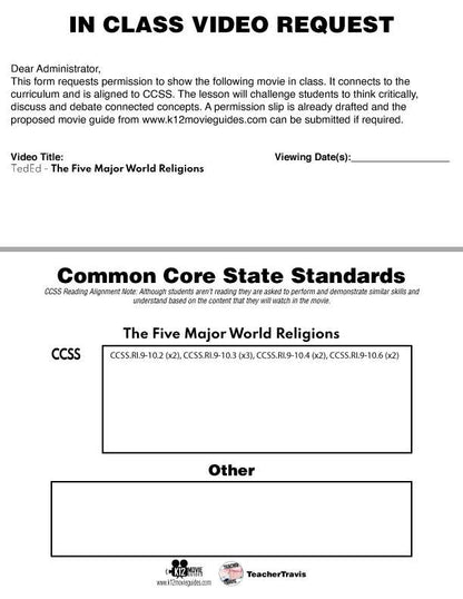 Five Major World Religions YouTube Video Guide CCSS
