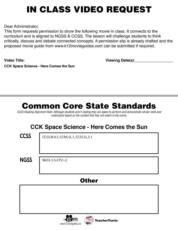 Free Crash Course Kids Space Science - Here Comes the Sun YouTube Guide NGSS