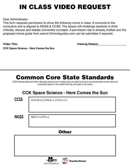 Free Crash Course Kids Space Science - Here Comes the Sun YouTube Guide NGSS