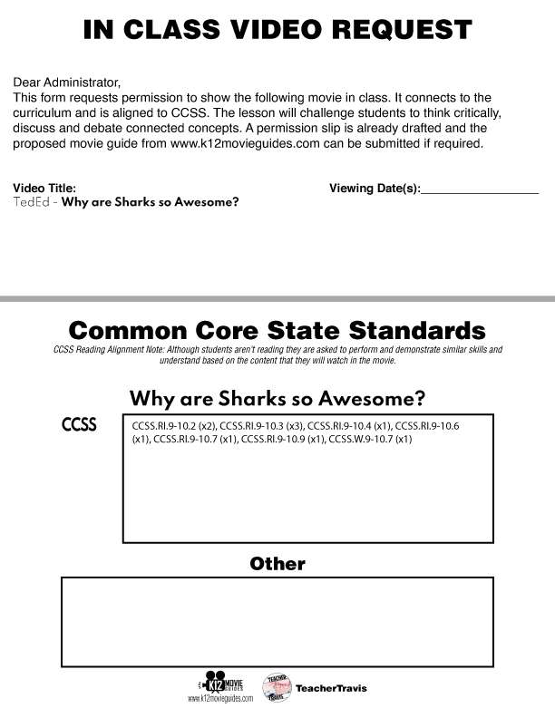 Shark Week YouTube Video Guide CCSS