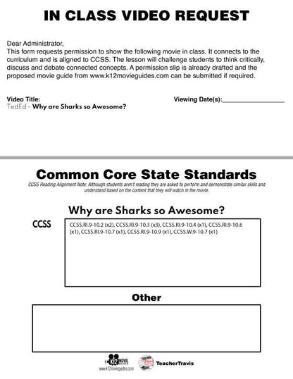 Shark Week YouTube Video Guide CCSS