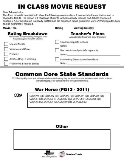 War Horse Movie Guide CCSS