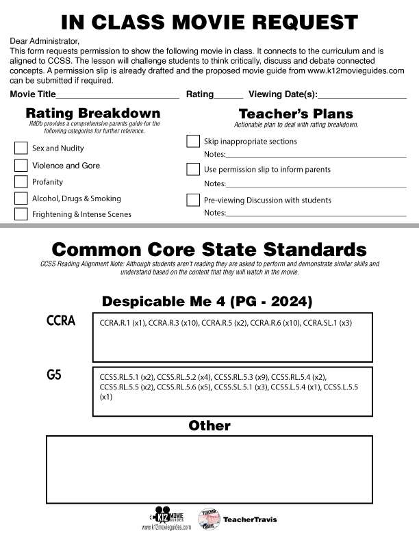 Despicable Me 4 (PG - 2024) Movie Guide Questions Sample