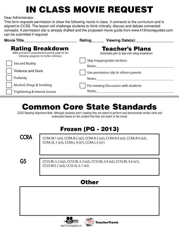 Movie Guide made for Frozen (PG - 2013) CCSS