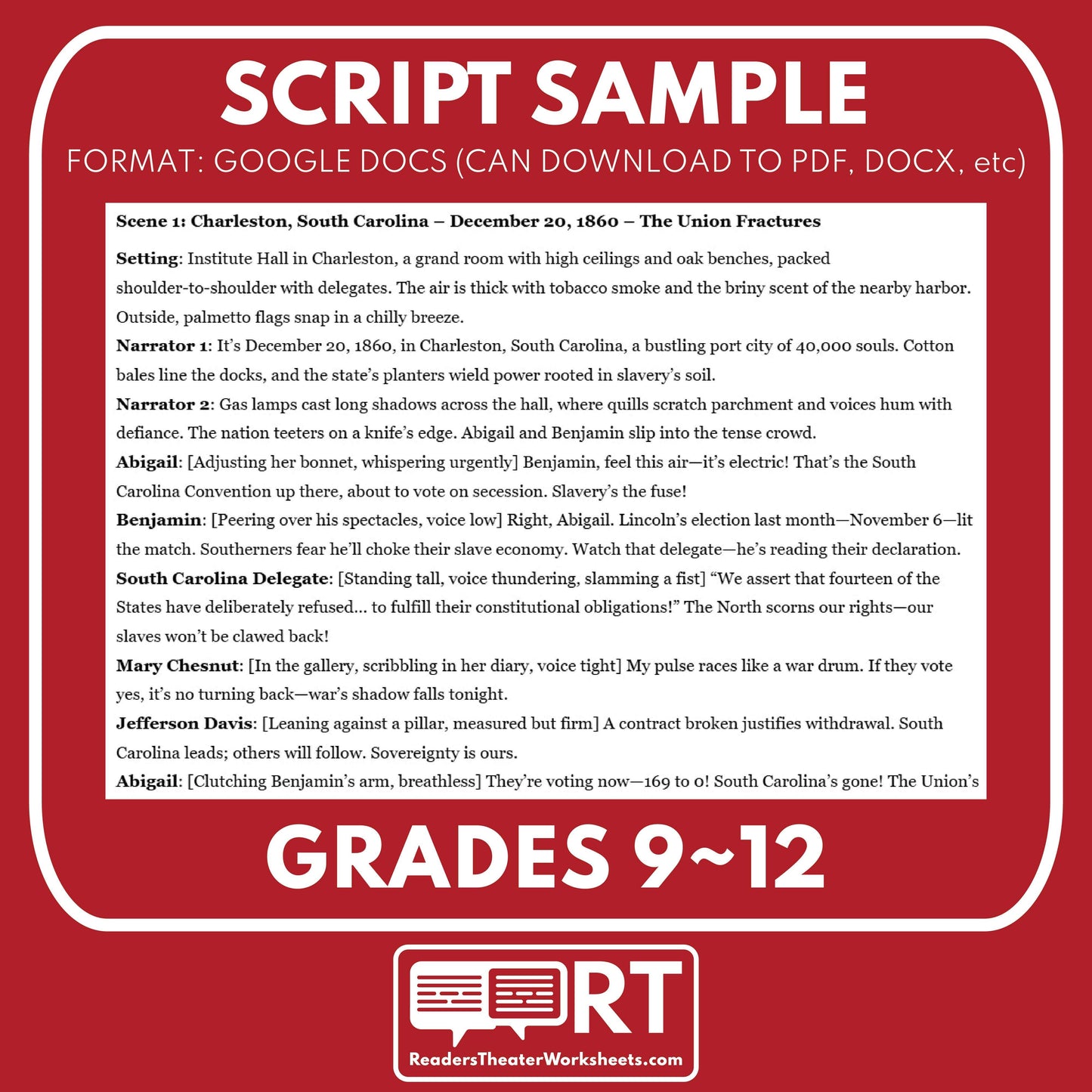 Civil War Unit – Igniting a Nation Readers Theater Script (Part 1 of 5)