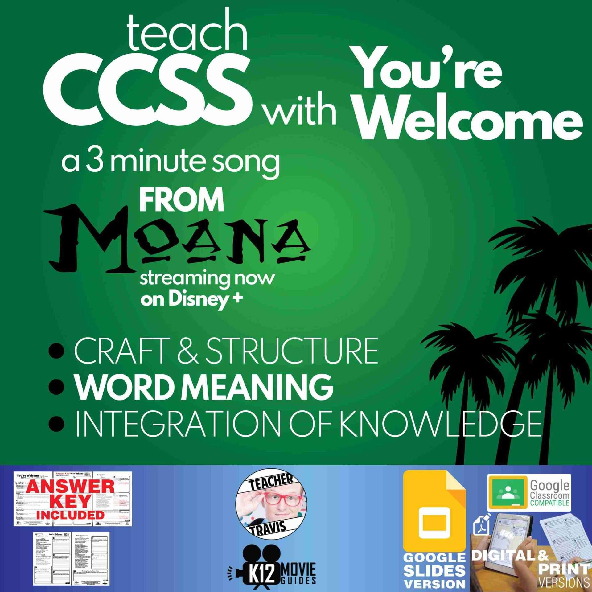 Teach CCSS with Moana's Song You're Welcome | Reading Literature | Theme | Cover