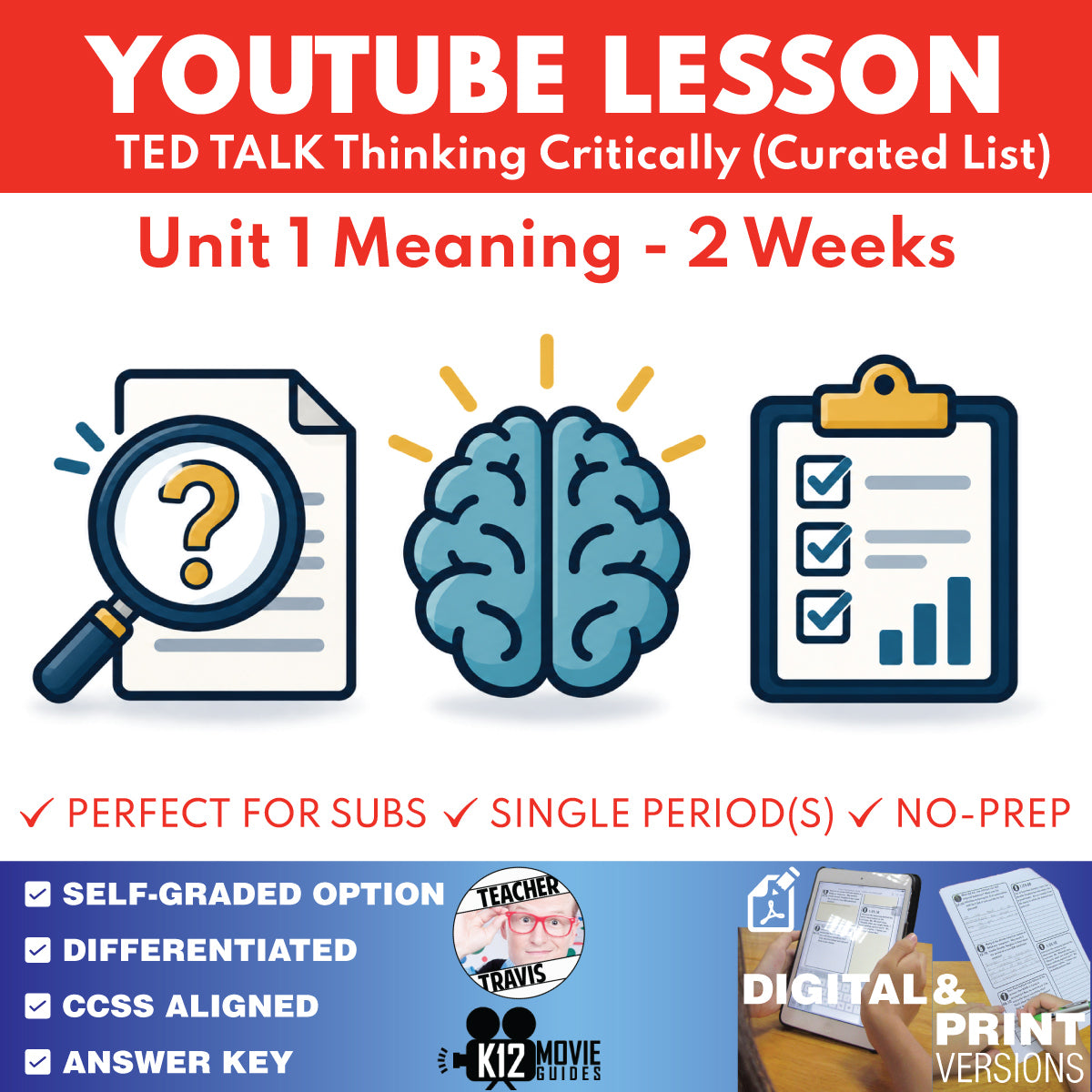 TED Talk Critical Thinking Unit 1 Meaning 2-week curriculum cover for grades 9–12
