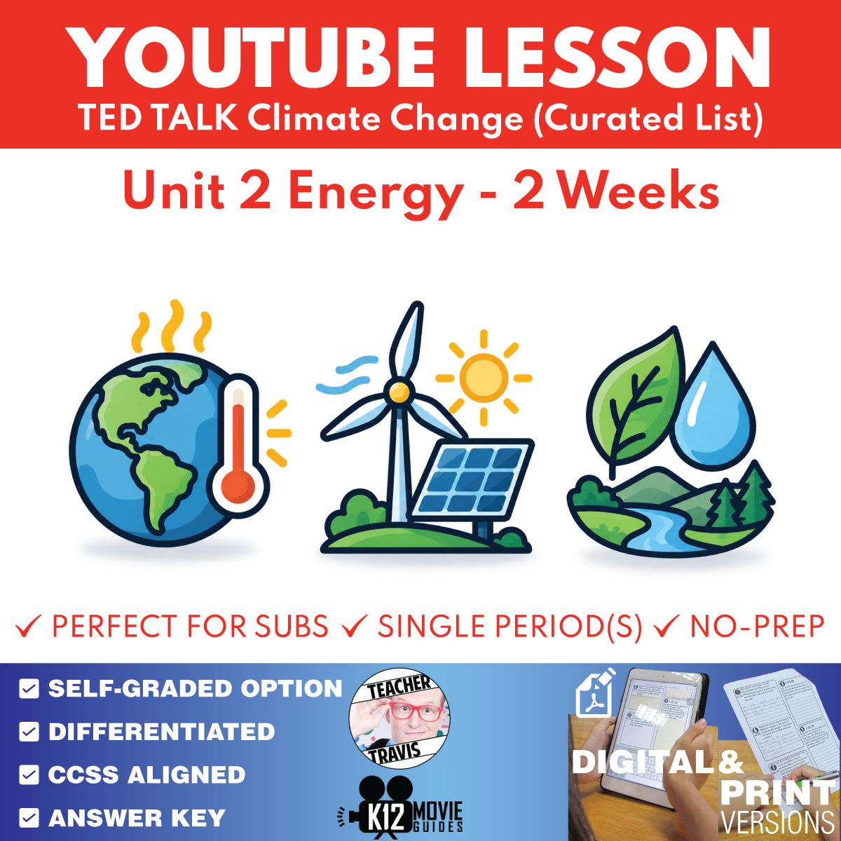 TED Talk Climate Change Unit 2 Energy 2-week curriculum cover for grades 9–12