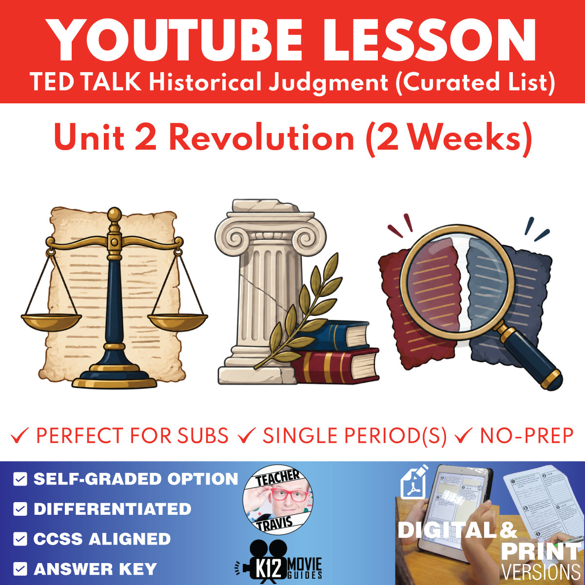 TED Talk Historical Judgment Unit 2 Revolution 2-week curriculum cover for grades 9–12
