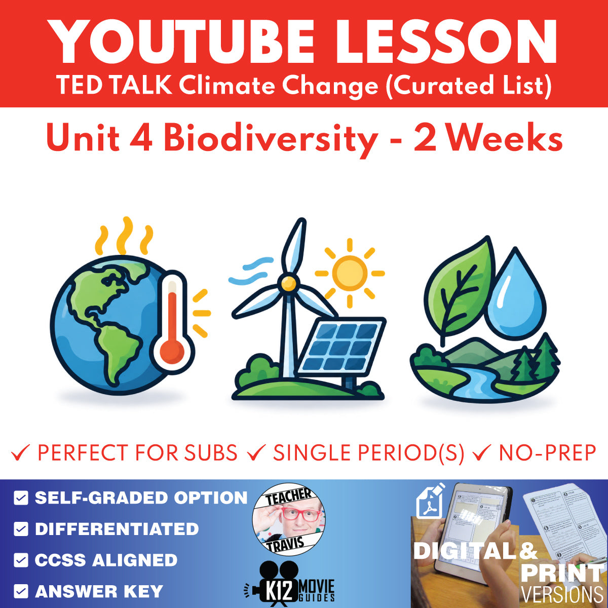 TED Talk Climate Change Unit 4 Biodiversity 2-week curriculum cover for grades 9–12