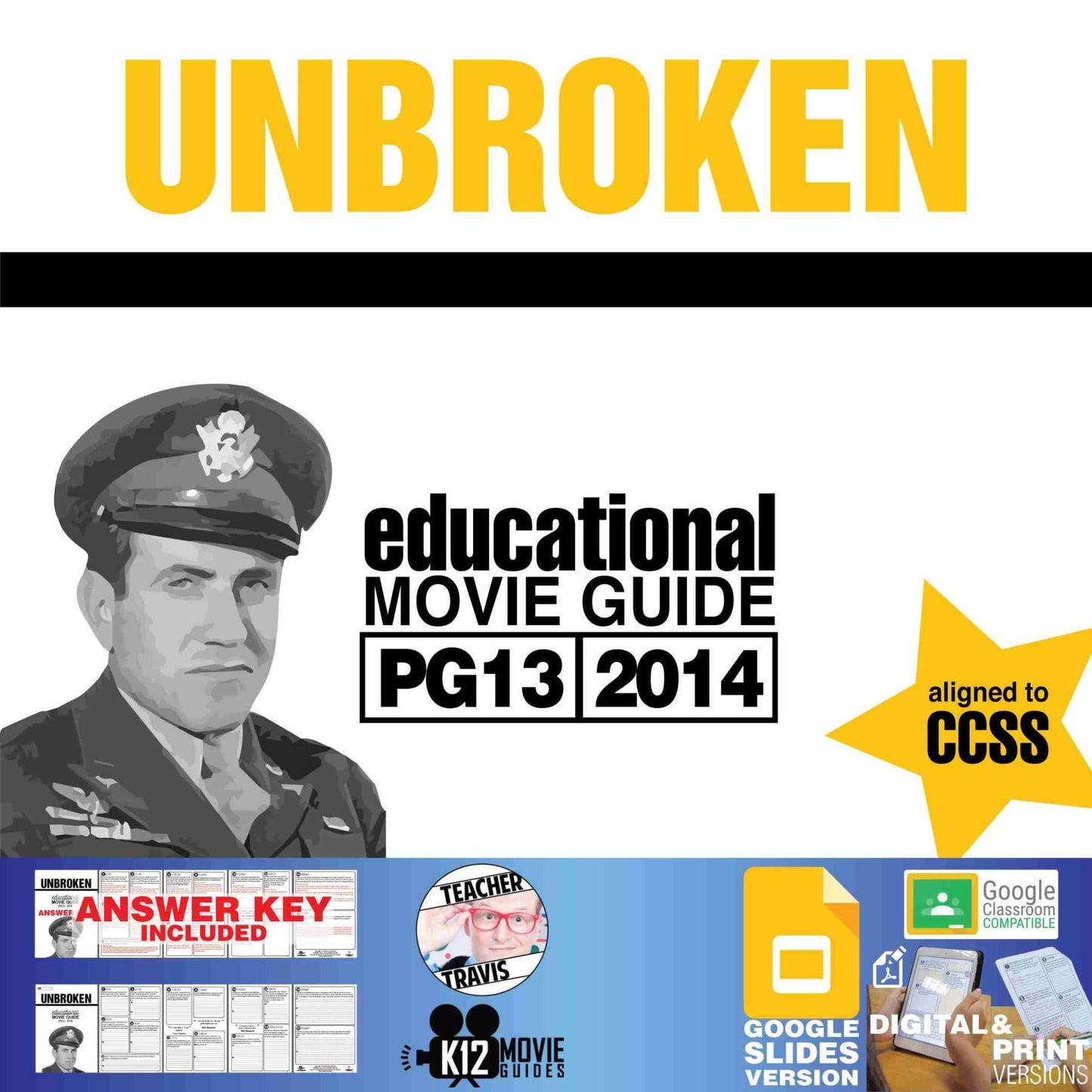 Unbroken Movie Guide | Questions | Worksheet | Google Slides (PG13 - 2014) Cover