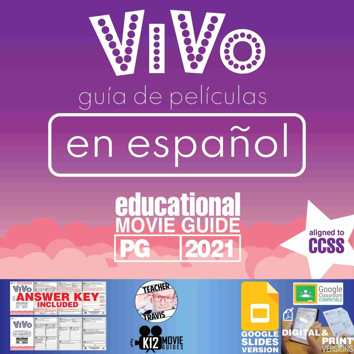 Vivo Movie Guide in Spanish | Español | Google Slides (PG - 2021) Cover