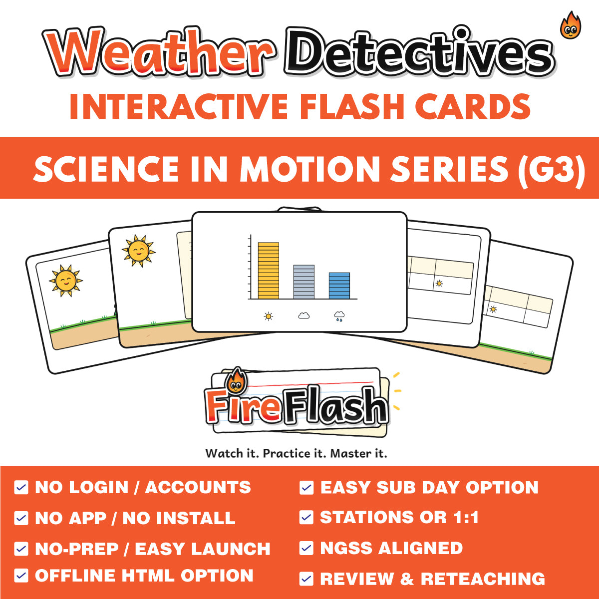 FireFlash | Weather Detectives: Observe, Record & Graph | Grade 3 Animated Science Cards | FREE