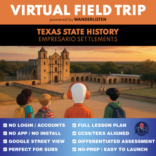 Texas State History - Empresario Settlements Virtual Field Trip Lesson | Audio + Map + Quiz