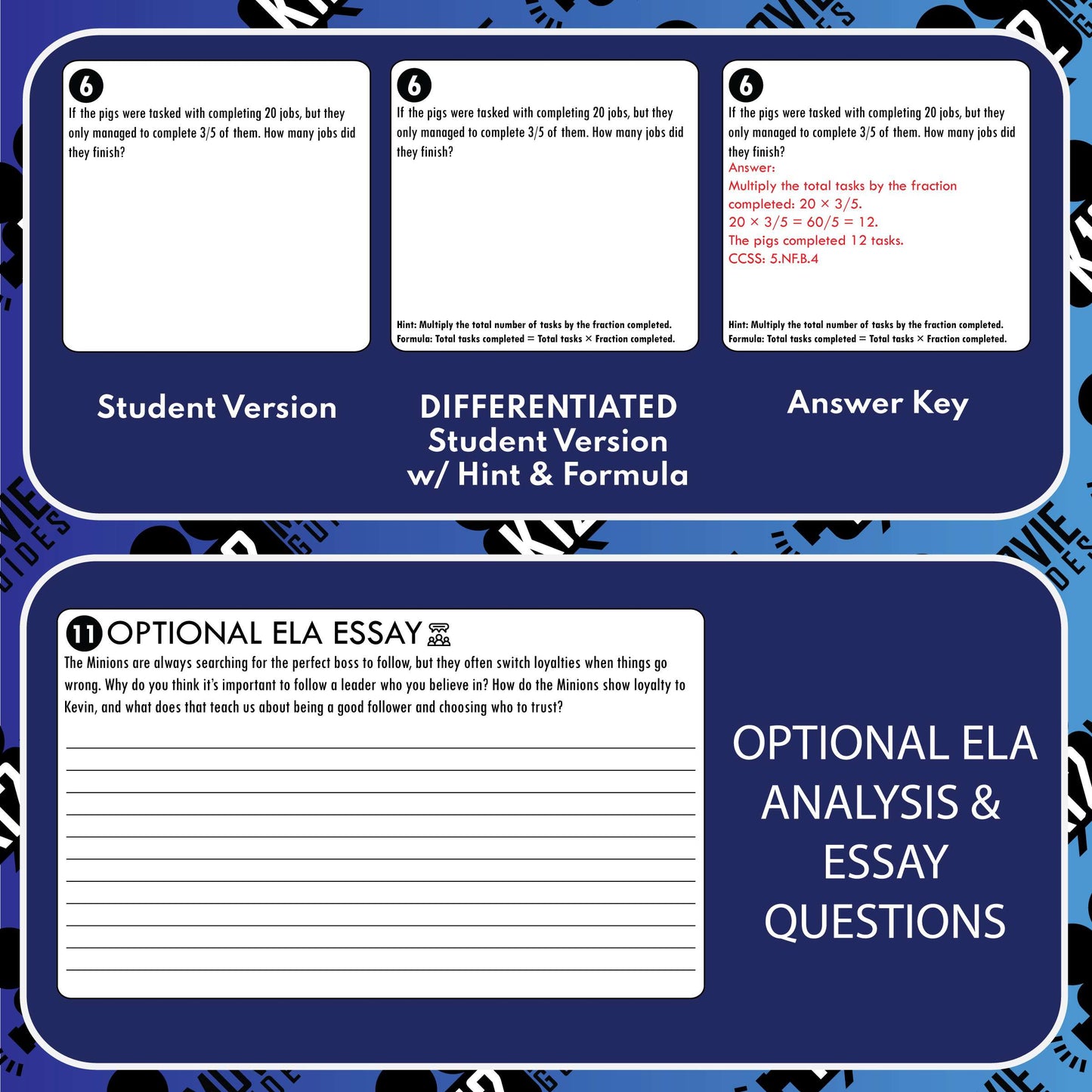 Minions Math Movie Guide Questions | Grades 3~5 Sample