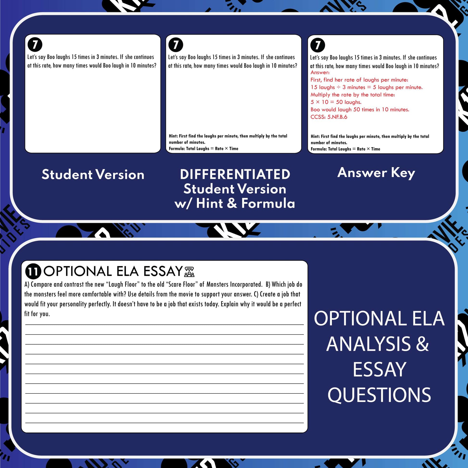 Monsters Inc Math Movie Guide Questions G3 to 5 Sample