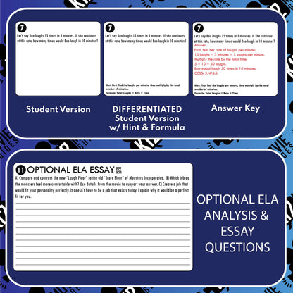 Monsters Inc Math Movie Guide Questions G3 to 5 Sample