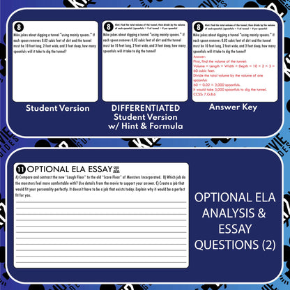 Monsters Inc Math Movie Guide Questions | Word Problems | Grades 6 to 8 Sample